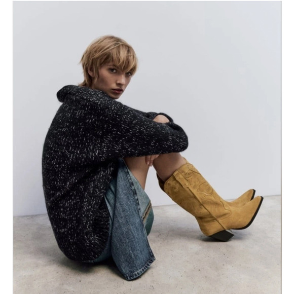 Zara Boots Women EU42 US11 Tan Suede Western Embroidered Cowgirl Rodeo Tall NEW - Picture 16 of 16